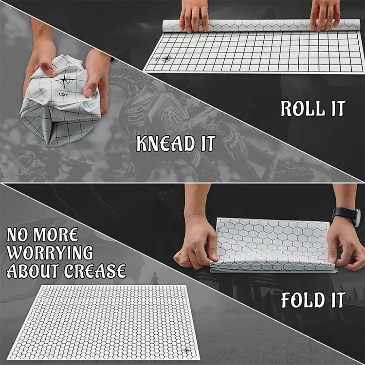 DND Silicone Battle Mat – 23"x35" Double-Sided Grid Board with Square & Hex Layout  Foldable, Rollable, and Marker-Friendly Gamers Guild