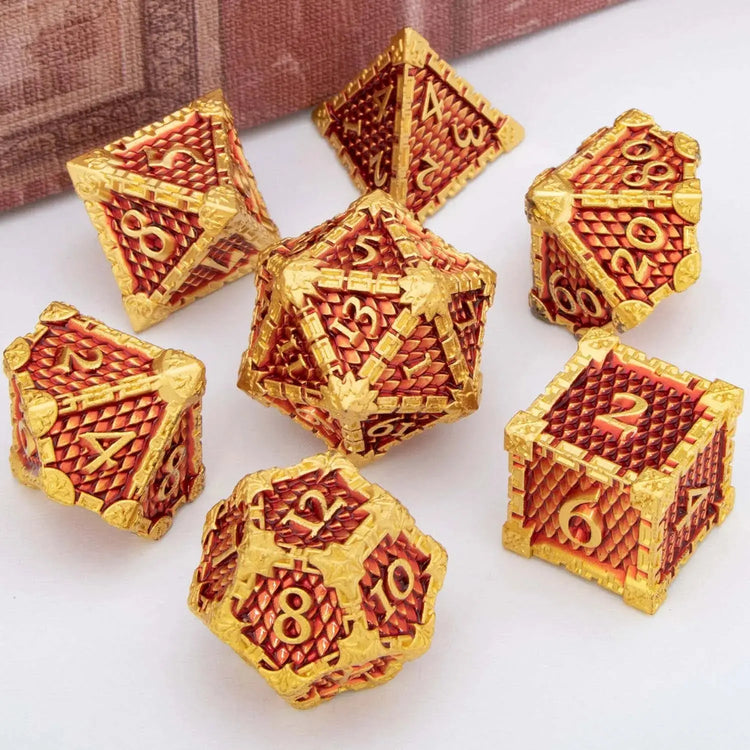Golden Red Dragon Scale Metal Dice Set – Polyhedral Dice for D&D, Pathfinder & RPGs Gamers Guild