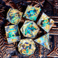 7-Piece Transparent Resin Dice Set – Sharp Edge Polyhedral Dice with Gold Numbers for RPGs Gamers Guild