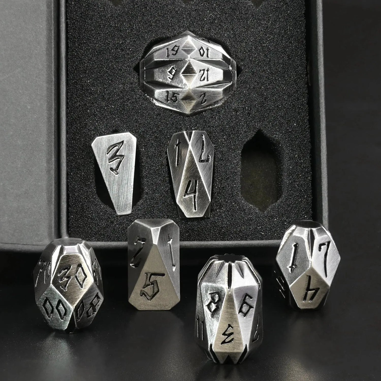 7-Piece ZHOORQI Stonehenge Metal Dice Set – Weathered Polyhedral RPG Dice for D&D, Pathfinder & Tabletop Games Gamers Guild