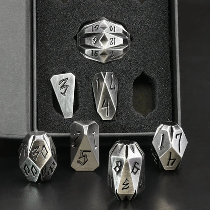 7-Piece ZHOORQI Stonehenge Metal Dice Set – Weathered Polyhedral RPG Dice for D&D, Pathfinder & Tabletop Games Gamers Guild