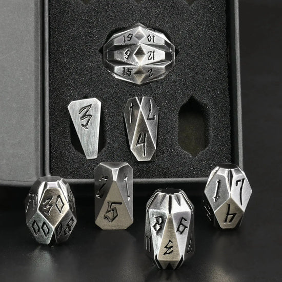 7-Piece ZHOORQI Stonehenge Metal Dice Set – Weathered Polyhedral RPG Dice for D&D, Pathfinder & Tabletop Games Gamers Guild