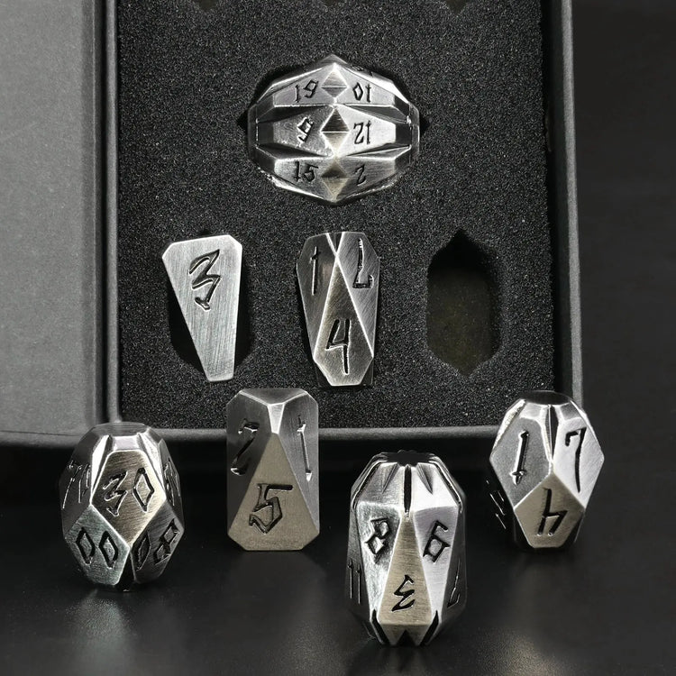 7-Piece ZHOORQI Stonehenge Metal Dice Set – Weathered Polyhedral RPG Dice for D&D, Pathfinder & Tabletop Games Gamers Guild