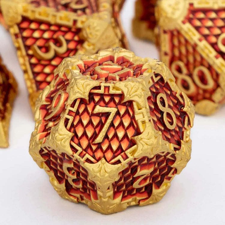 Golden Red Dragon Scale Metal Dice Set – Polyhedral Dice for D&D, Pathfinder & RPGs Gamers Guild