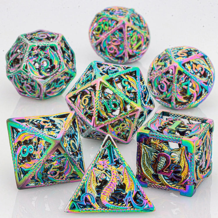 7-Piece Hollow Dragon Metal Dice Set – Intricately Carved Polyhedral Dice for Dungeons & Dragons, Pathfinder & RPG Tabletop Games Gamers Guild