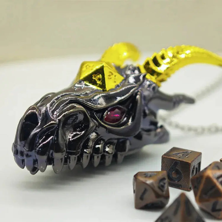 Dragon Head Necklace Set with Mini Dice Dragon – Fantasy Jewelry for D&D, MTG & RPG Gamers Gamers Guild