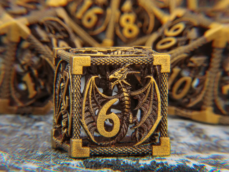 7-Piece Hollow Dragon Metal Dice Set – Intricately Carved Polyhedral Dice for Dungeons & Dragons, Pathfinder & RPG Tabletop Games Gamers Guild
