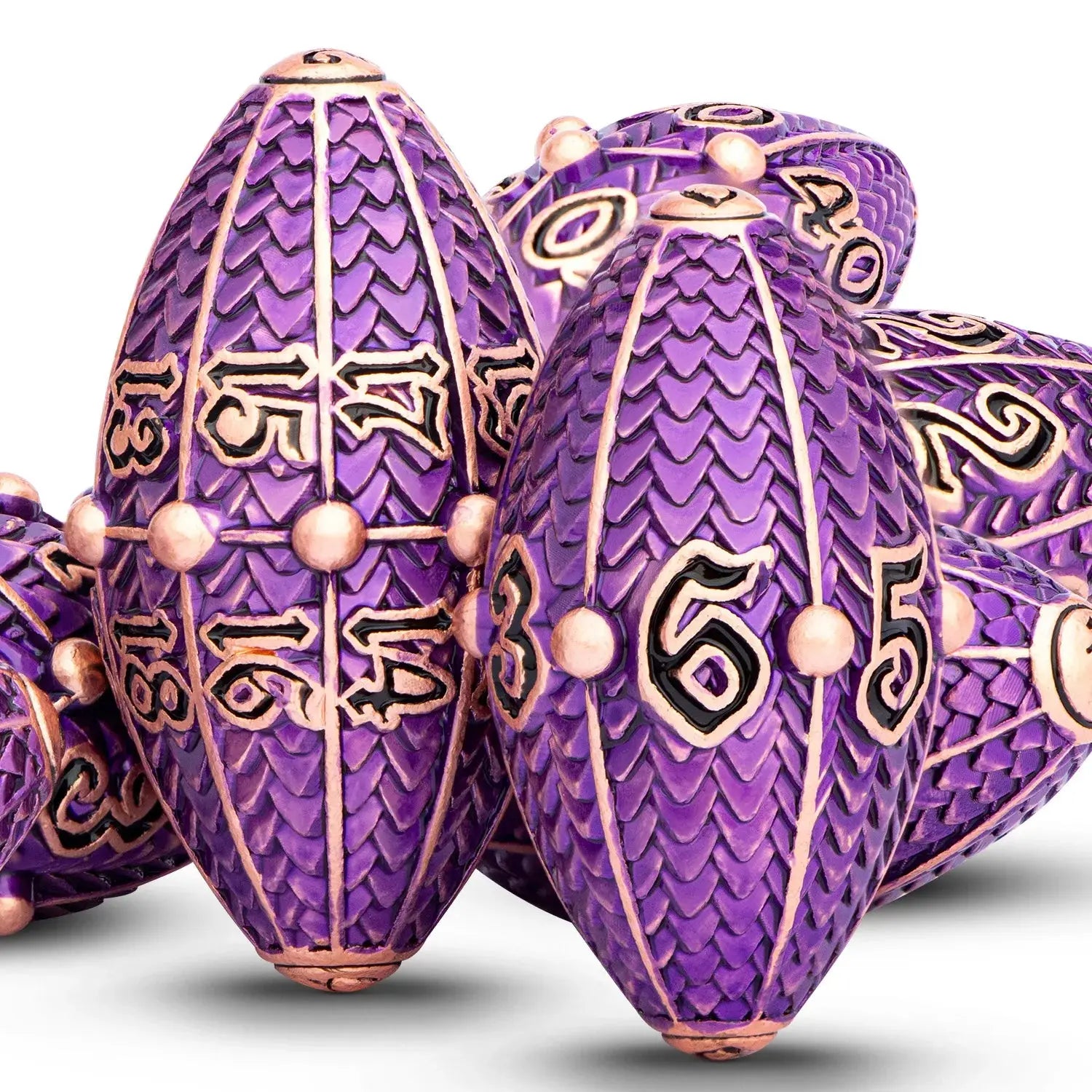 ARUOHHA Copper Purple Dragon Egg Dice Set – Metal Polyhedral Dice with Rotating Shell for D&D, Pathfinder & RPGs Gamers Guild