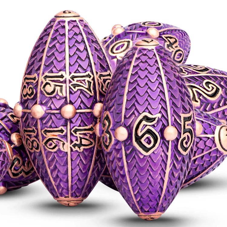 ARUOHHA Copper Purple Dragon Egg Dice Set – Metal Polyhedral Dice with Rotating Shell for D&D, Pathfinder & RPGs Gamers Guild
