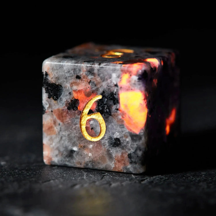 Flame Stone Volcanic Dice Set – 7Pcs UV-Reactive Gemstone Polyhedral Dice for DND & RPG Gamers Guild