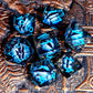 Spinning Dragon Eye Resin Dice Set – 7-Piece Transparent Polyhedral Dice with Blue Text for RPGs Gamers Guild