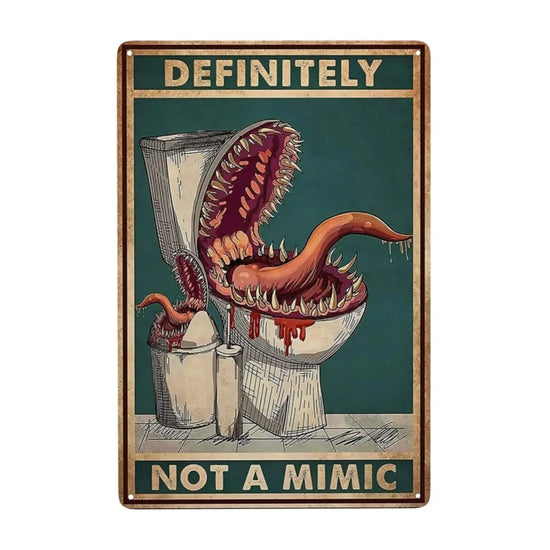 Definitely Not A Mimic Metal Poster – Vintage Tin Sign for Dungeons & Dragons, RPG Tabletop Decor & Bathroom Humor Gamers Guild