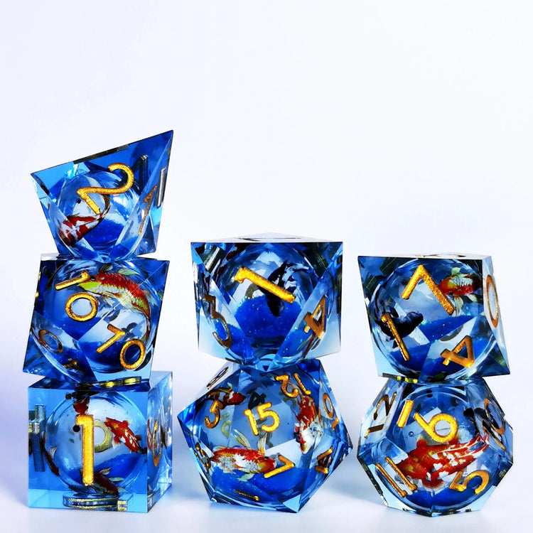 7-Piece Handmade Sharp Edge Resin Dice Set – Translucent Polyhedral Dice for D&D, Pathfinder & Tabletop RPGs Gamers Guild