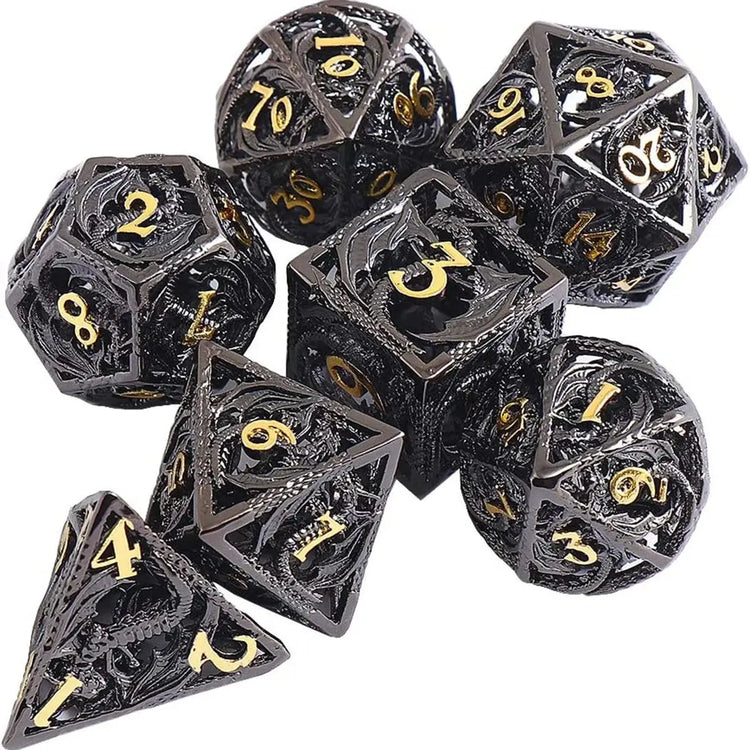 7-Piece Hollow Flying Dragon Metal Dice Set – Polyhedral RPG Dice for Dungeons & Dragons, Pathfinder & Tabletop Games Gamers Guild