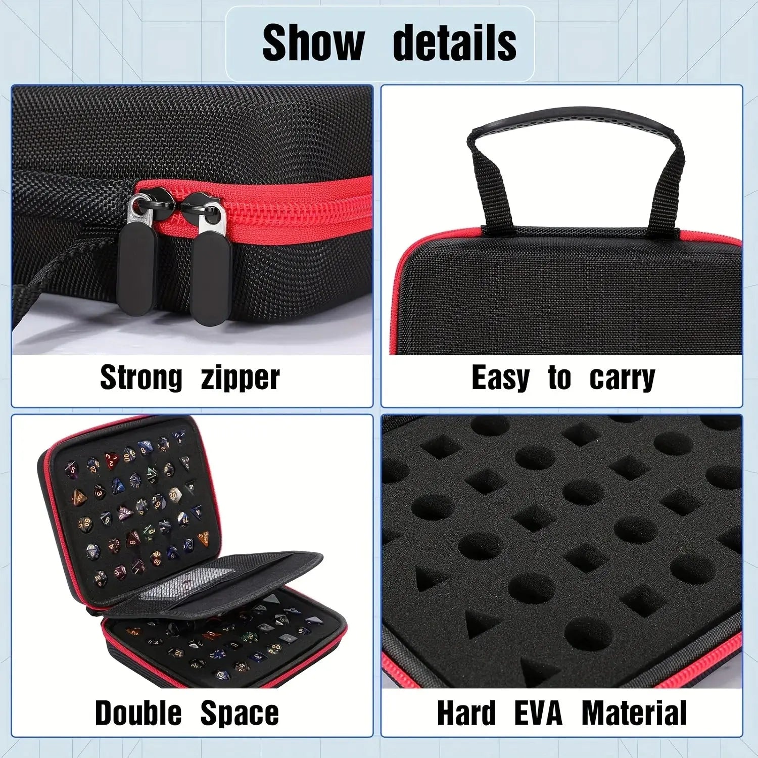 Hard Dice Carrying Case – 70-Slot Storage Bag with Partition for Dungeons & Dragons, RPG & Board Game Accessories Gamers Guild
