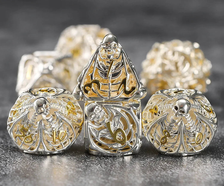 7-Piece Hollow Dragon Metal Dice Set – Intricately Carved Polyhedral Dice for D&D, Pathfinder & RPG Tabletop Games Gamers Guild