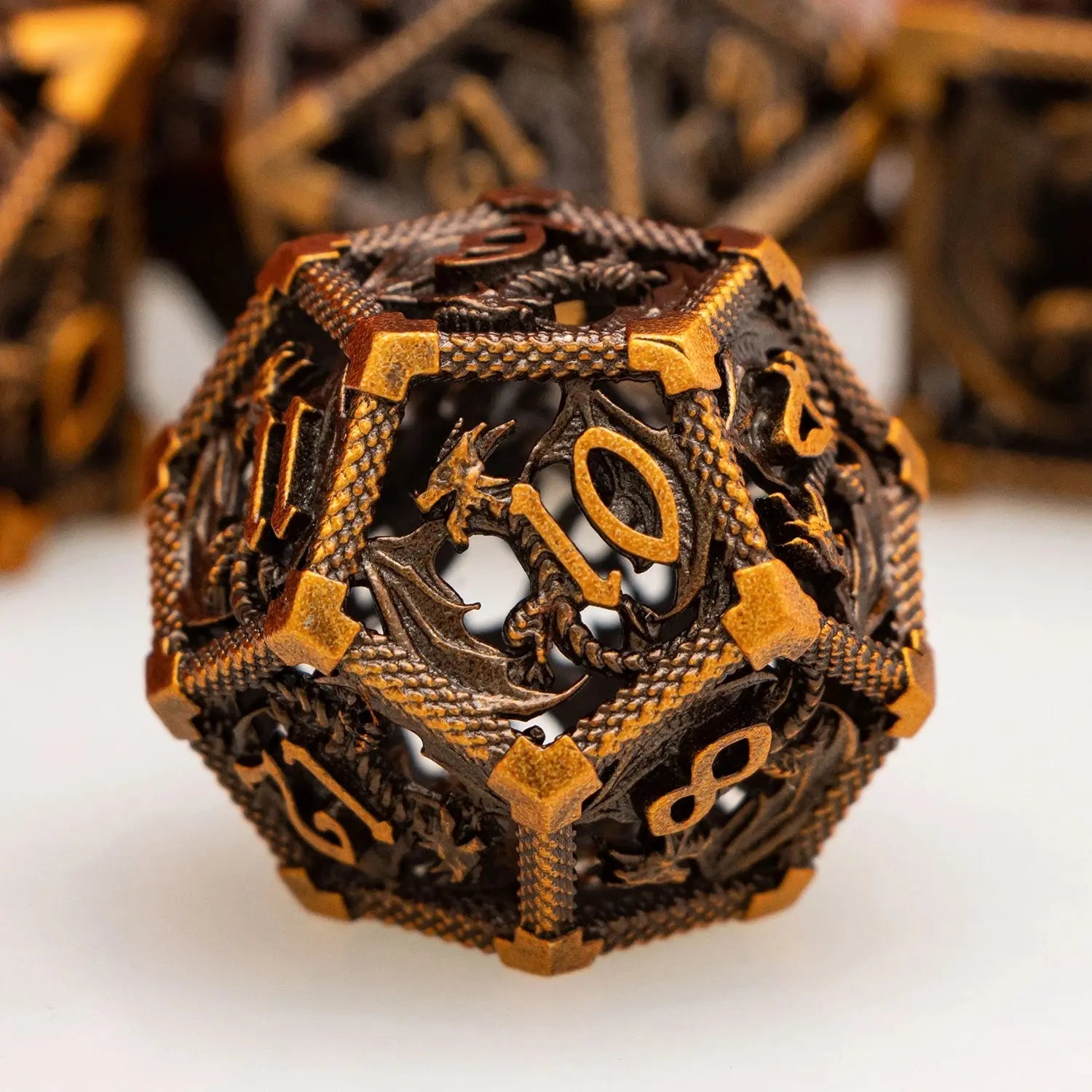 Ancient Gold Hollow Dragon Dice Set – Metal Polyhedral Dice for D&D, Pathfinder & RPGs Gamers Guild