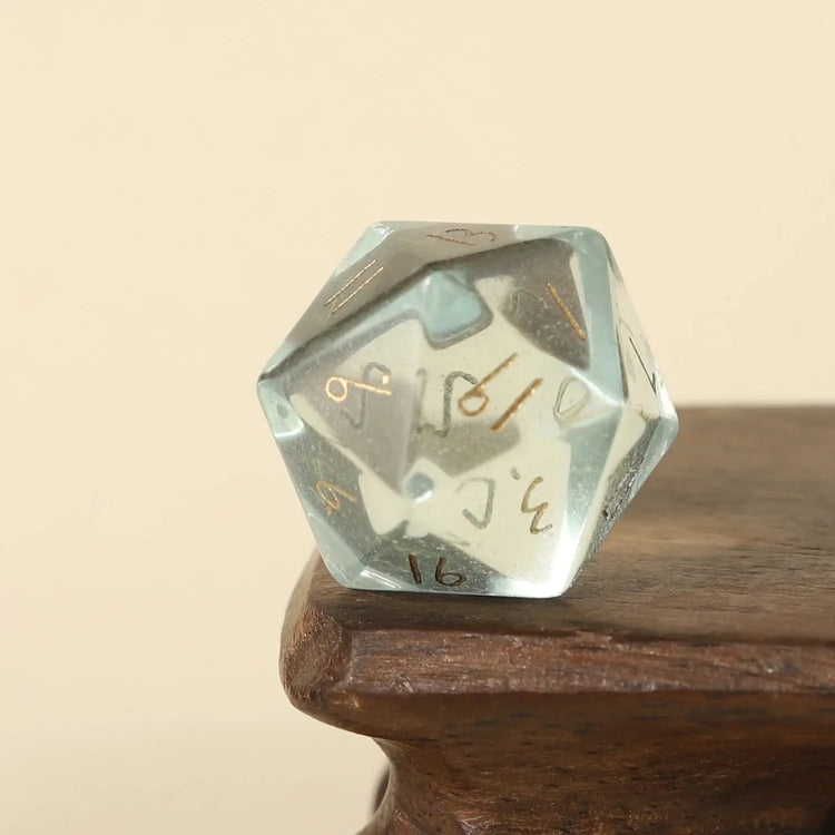 Crystal Quartz D20 – Handwritten Font Gemstone Dice for DND, Pathfinder & RPG Star Path Adventures Gamers Guild