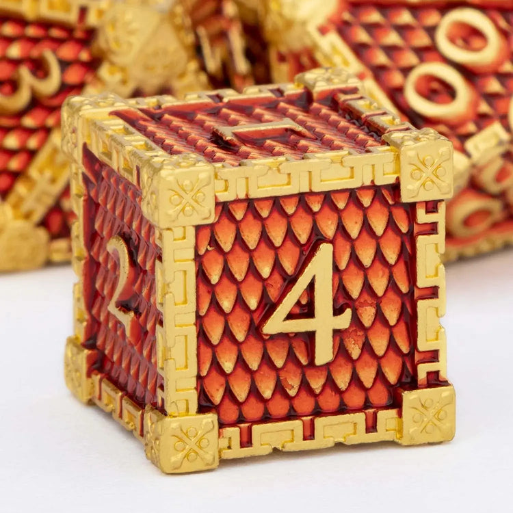 Golden Red Dragon Scale Metal Dice Set – Polyhedral Dice for D&D, Pathfinder & RPGs Gamers Guild