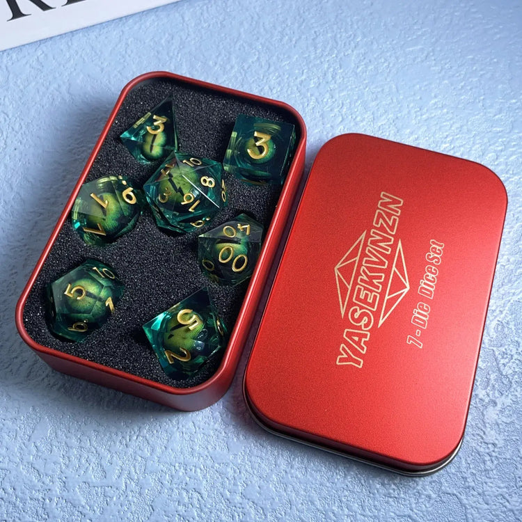 Dragon’s Eye Liquid Core Dice Set – Sharp Edge Polyhedral Resin Dice for D&D, Pathfinder & RPGs Gamers Guild