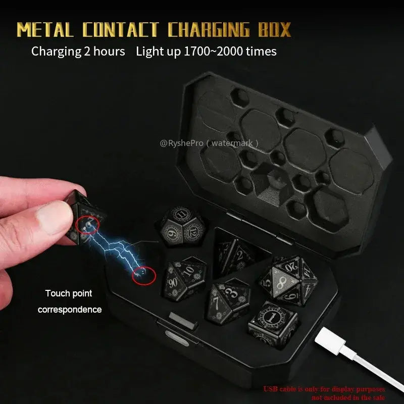 7-Piece Luminous DND Dice Set – Rechargeable Light-Up Polyhedral Dice with Charging Case for Dungeons & Dragons & RPG Games Gamers Guild