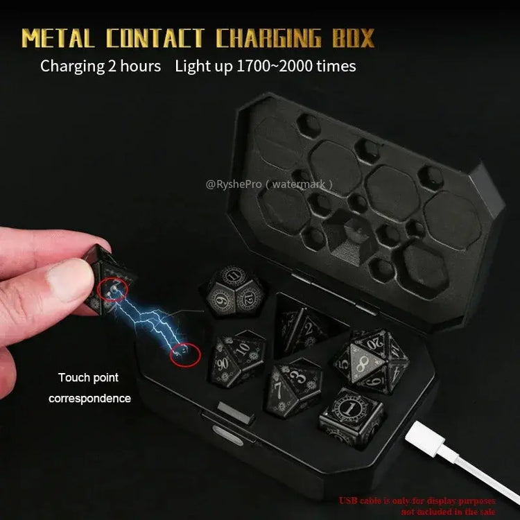 7-Piece Luminous DND Dice Set – Rechargeable Light-Up Polyhedral Dice with Charging Case for Dungeons & Dragons & RPG Games Gamers Guild