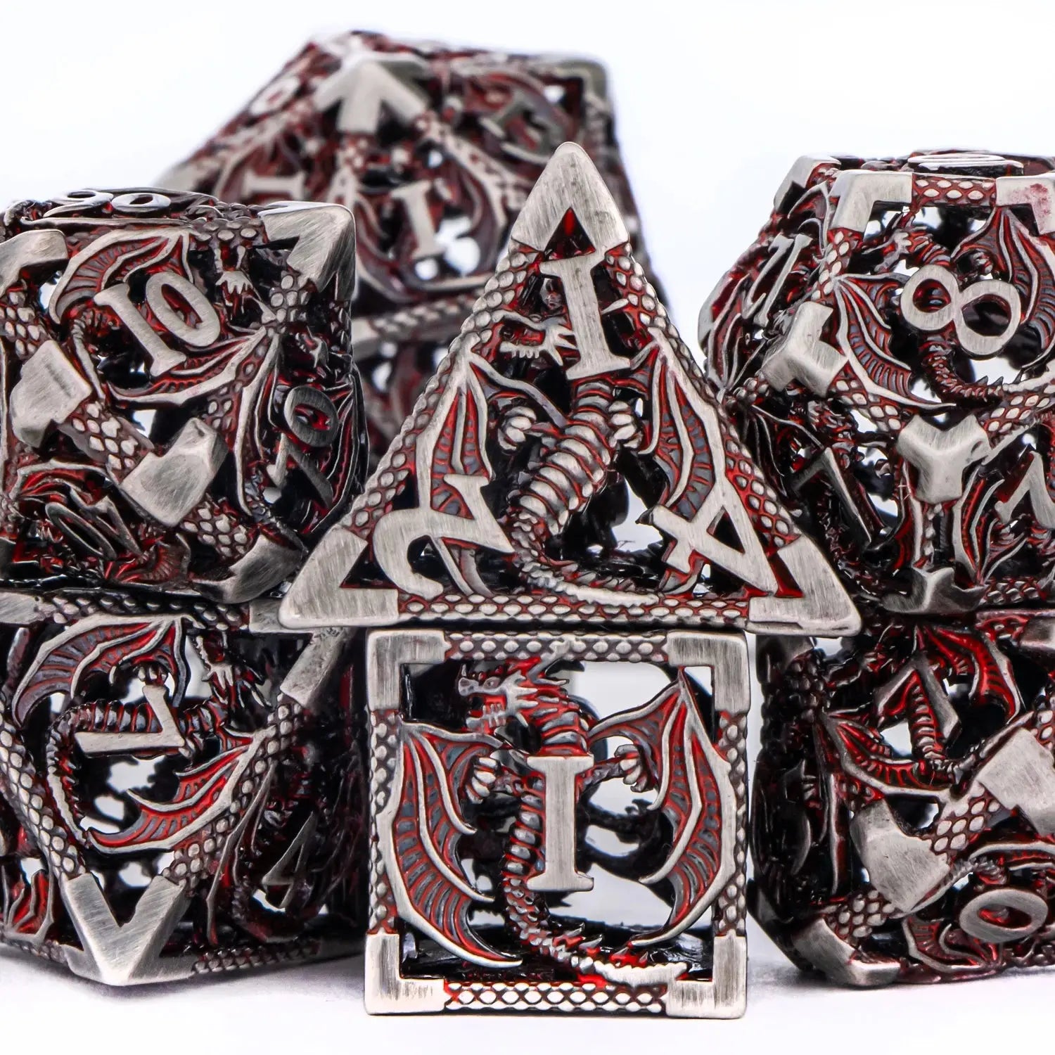 7-Piece Hollow Dragon Metal Dice Set – Intricately Carved Polyhedral Dice for D&D, Pathfinder & RPG Tabletop Games Gamers Guild