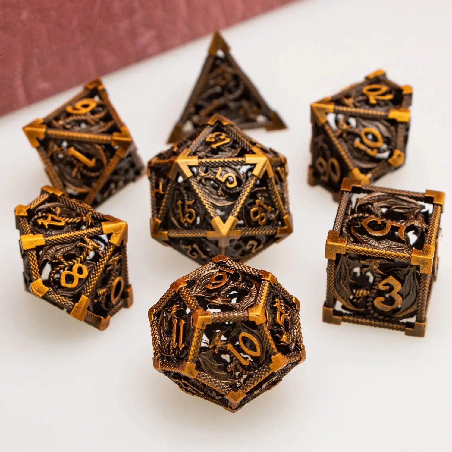 Ancient Gold Hollow Dragon Dice Set – Metal Polyhedral Dice for D&D, Pathfinder & RPGs Gamers Guild