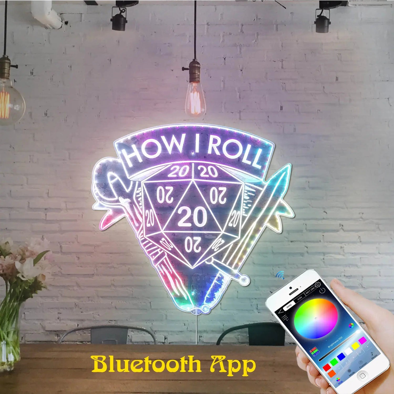 "How I Roll" DND Neon LED Sign – Edge-Lit Acrylic Gamer Light with Bluetooth Control  Game Room Decor for RPG Fans Gamers Guild
