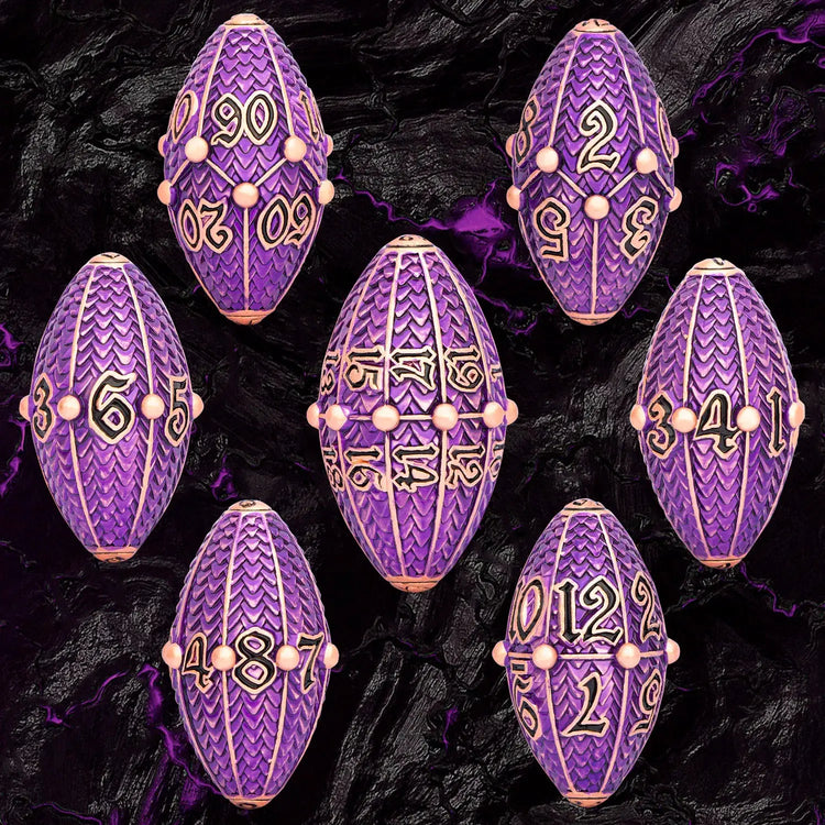 ARUOHHA Copper Purple Dragon Egg Dice Set – Metal Polyhedral Dice with Rotating Shell for D&D, Pathfinder & RPGs Gamers Guild