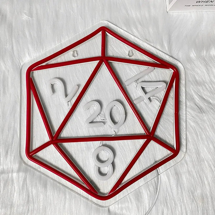Dice LED Neon Sign — Dungeons & Dragons Game Wall Light | USB-Powered Acrylic Décor for Roleplay Rooms & Gamer Caves Gamers Guild