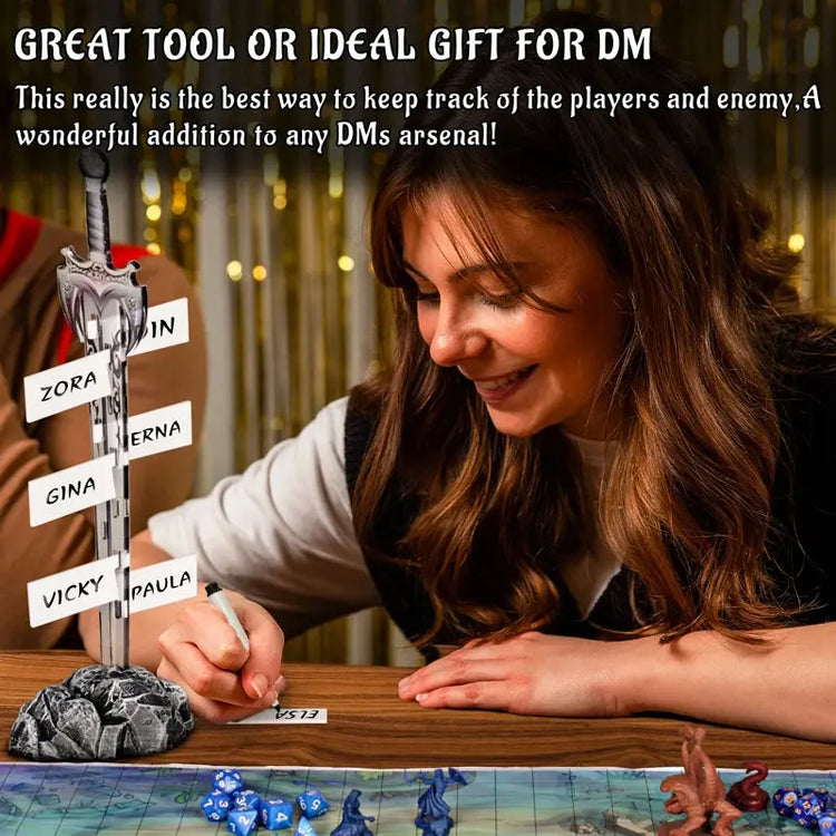 Acrylic Sword Initiative Tracker – Laser-Cut Sword in Magic Circle Base with 12 Erasable Flags for D&D & RPGs Gamers Guild