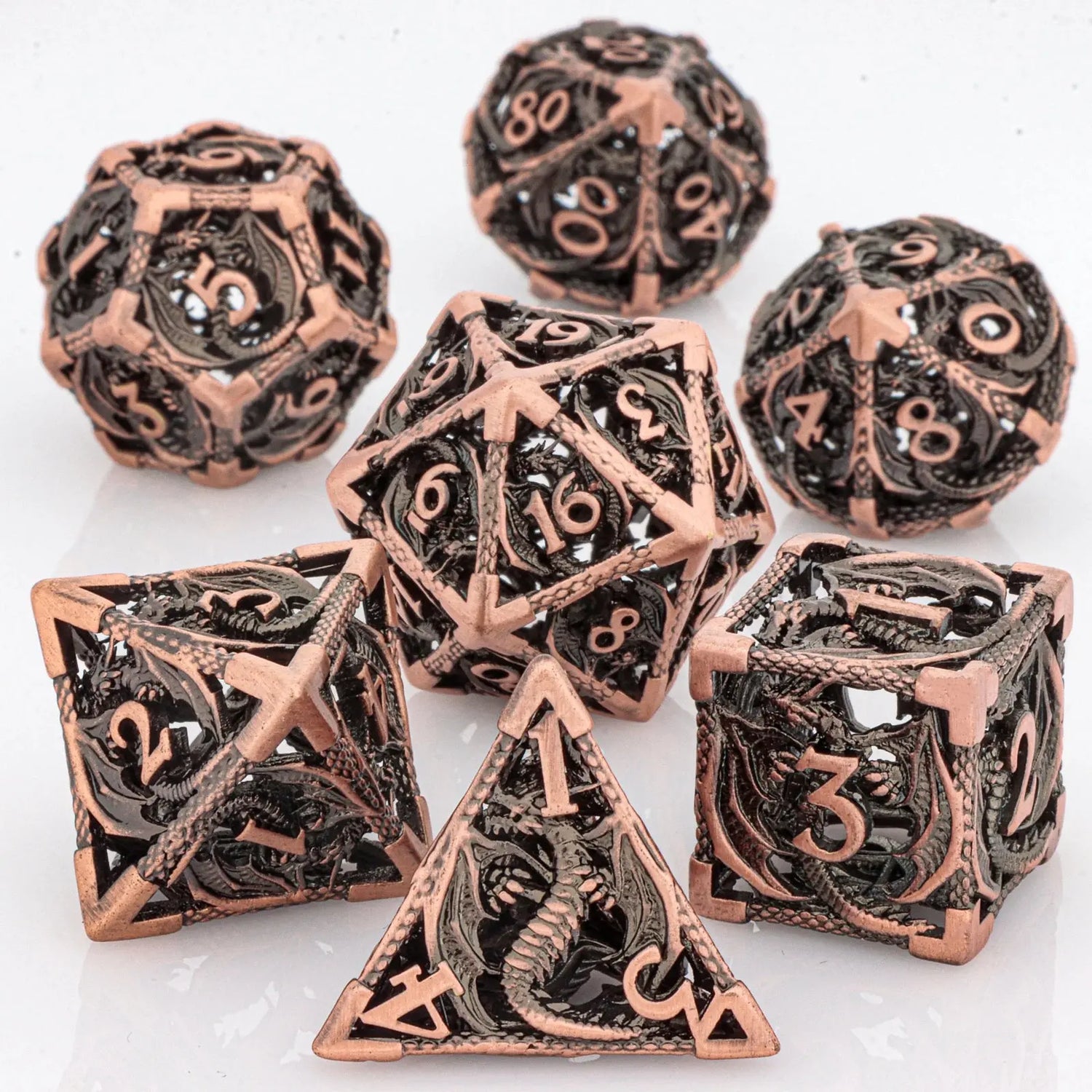 7-Piece Hollow Dragon Metal Dice Set – Intricately Carved Polyhedral Dice for Dungeons & Dragons, Pathfinder & RPG Tabletop Games Gamers Guild