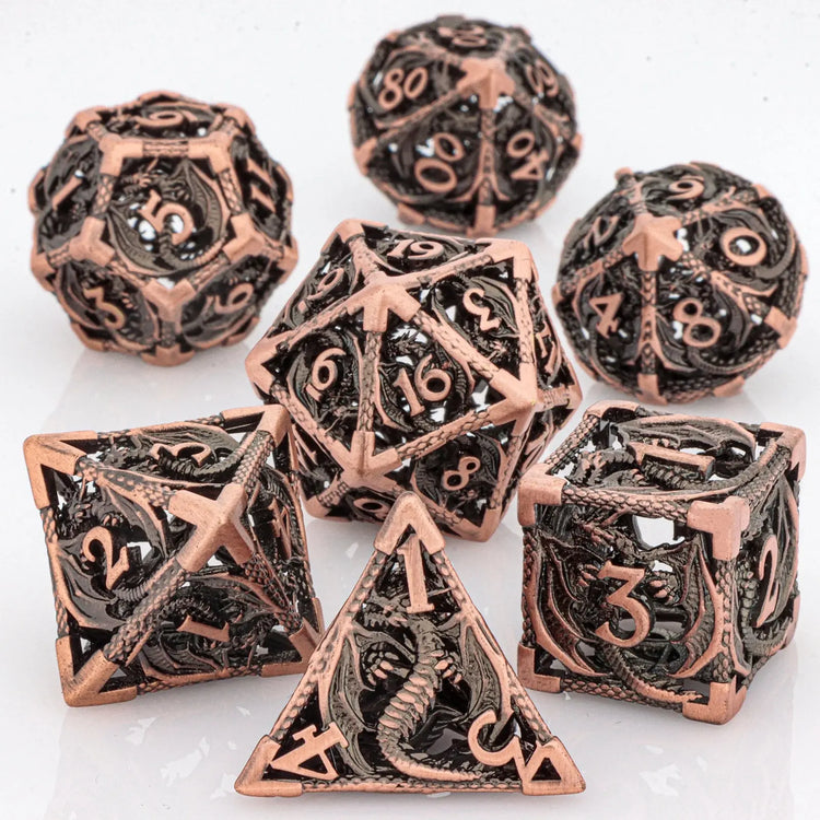 7-Piece Hollow Dragon Metal Dice Set – Intricately Carved Polyhedral Dice for Dungeons & Dragons, Pathfinder & RPG Tabletop Games Gamers Guild