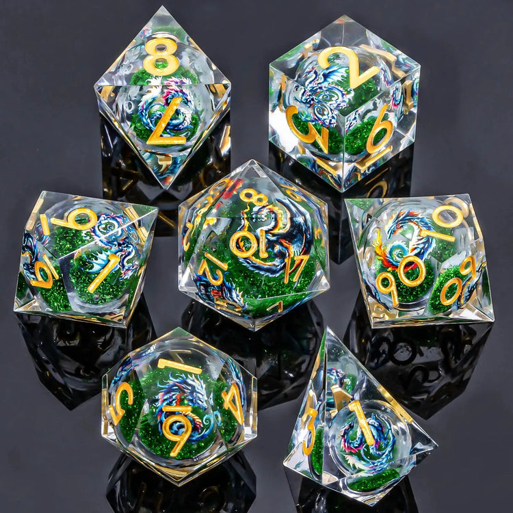 Liquid Core Dice Set – Sharp Edge Resin Polyhedral Dice for D&D, Pathfinder & RPGs Gamers Guild