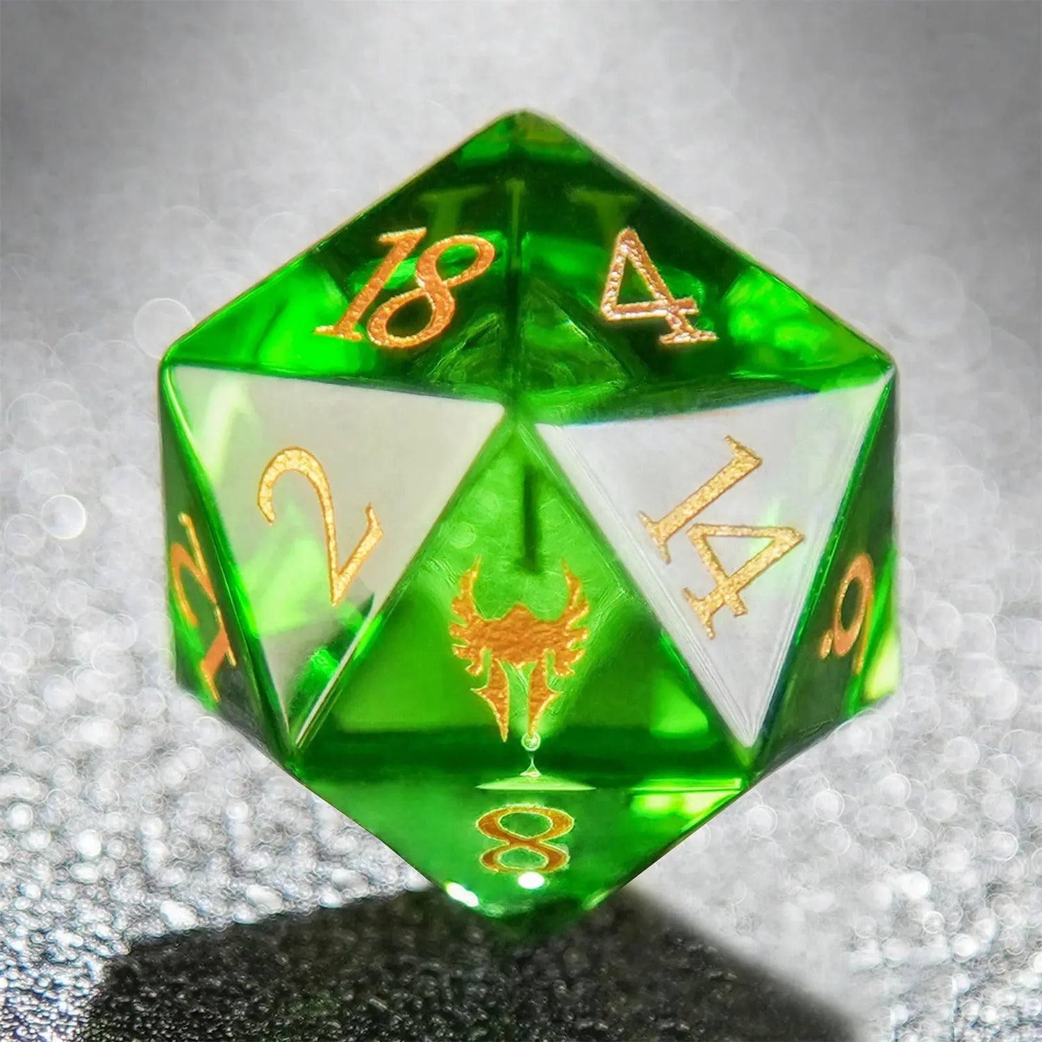 Green Glass Paladin Dice Set – 7pc Resin Polyhedral Dice with Golden Font for DND & RPG Tabletop Games Gamers Guild