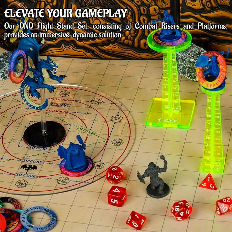 DND Flight Stand Set – 2-Piece Fluorescent Acrylic Combat Risers for Flying Miniatures  Adjustable Height Platforms for RPGs Gamers Guild