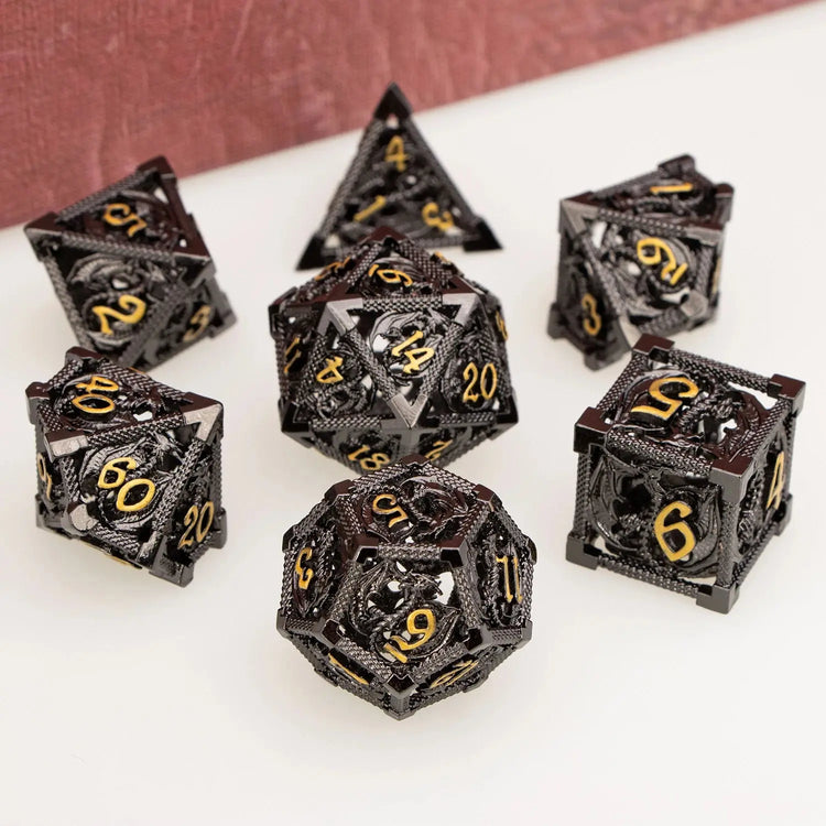 Ancient Gold Hollow Dragon Dice Set – Metal Polyhedral Dice for D&D, Pathfinder & RPGs Gamers Guild
