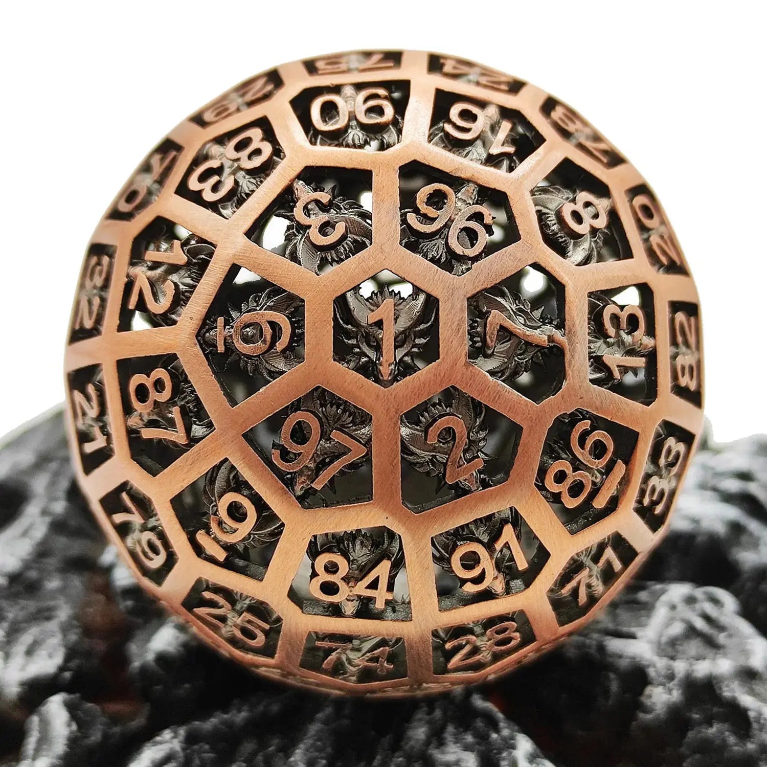 Hollow Metal D100 Dice – 100-Sided Dragon Engraved Brass Die for Dungeons & Dragons, Pathfinder & RPG Tabletop Games Gamers Guild