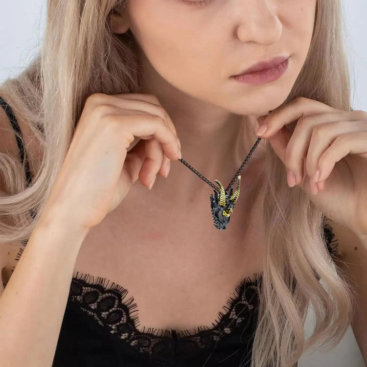 Dragon Head Necklace Set with Mini Dice Dragon – Fantasy Jewelry for D&D, MTG & RPG Gamers Gamers Guild