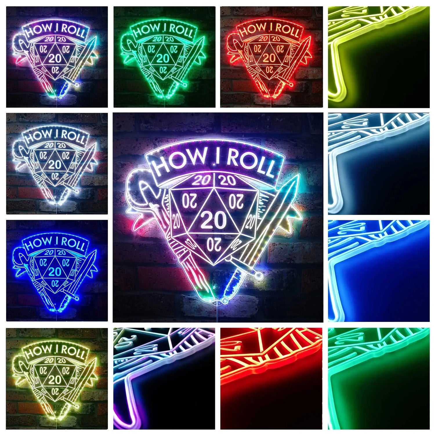 "How I Roll" DND Neon LED Sign – Edge-Lit Acrylic Gamer Light with Bluetooth Control  Game Room Decor for RPG Fans Gamers Guild