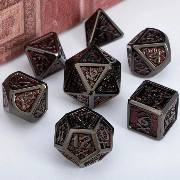 ARUOHHA Black & Red Skull Metal Dice Set – Polyhedral Dice for D&D, Pathfinder & RPGs Gamers Guild