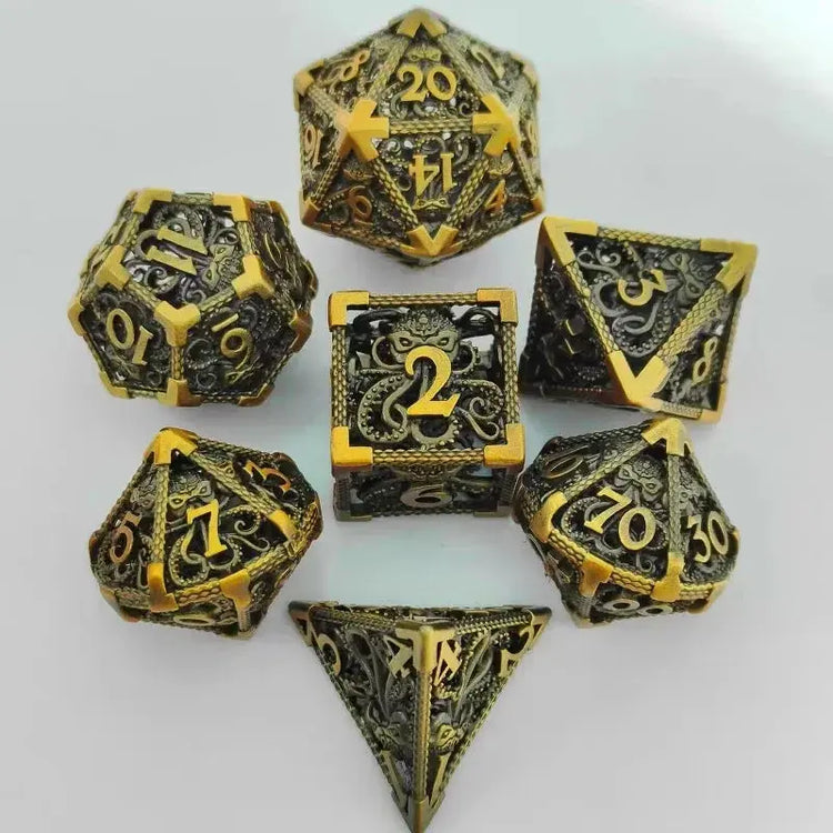 7-Piece Hollow Metal Dragon Dice Set – Engraved Polyhedral RPG Dice for D&D, Pathfinder & Collector Display Gamers Guild