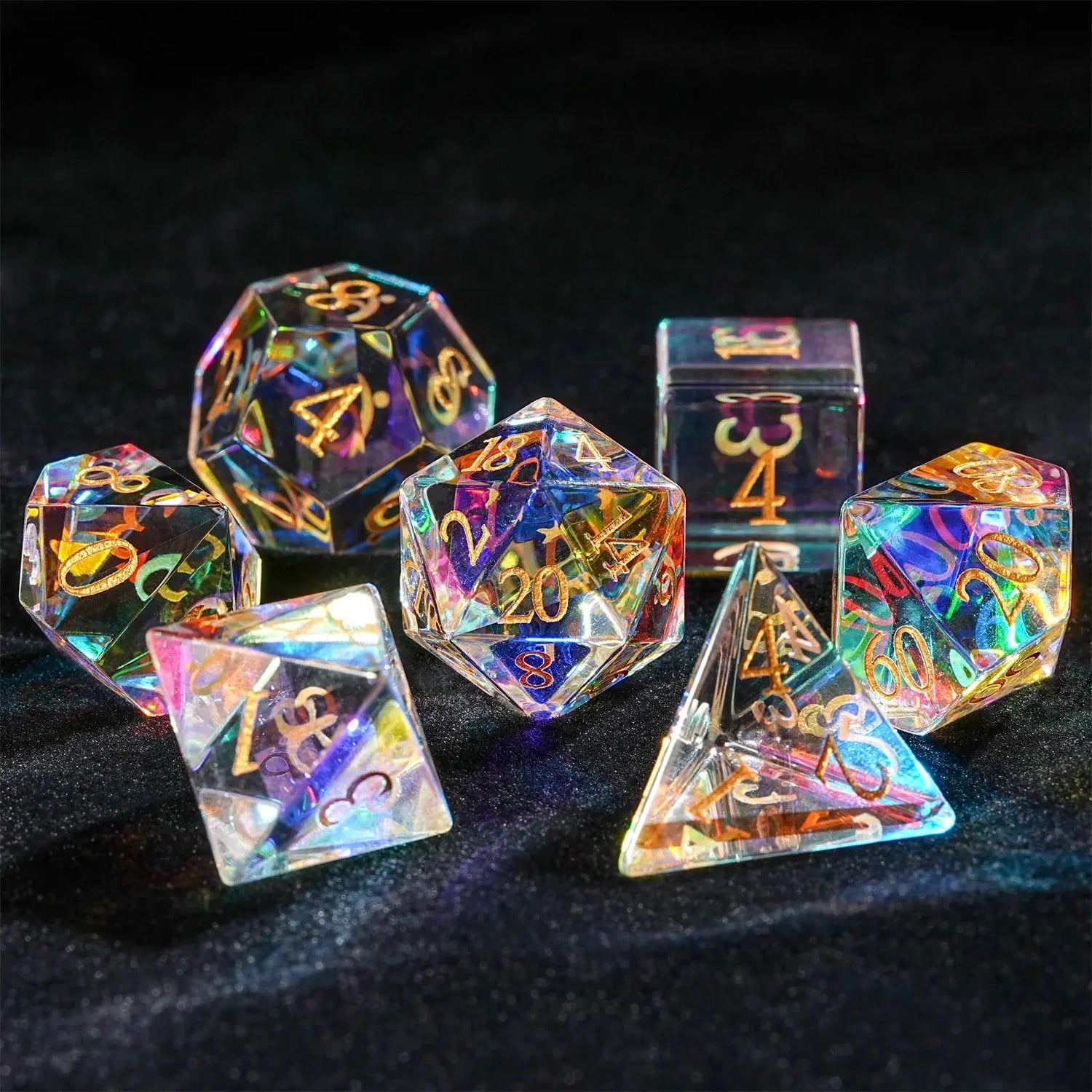 Colorful Gemstone Pirate Dice Set – 7pc Resin Polyhedral Dice with Golden Script for DND, RPG & Tabletop Campaigns Gamers Guild