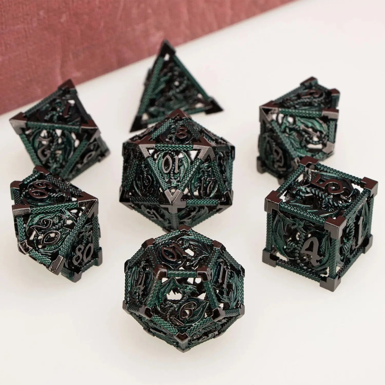 Ancient Gold Hollow Dragon Dice Set – Metal Polyhedral Dice for D&D, Pathfinder & RPGs Gamers Guild