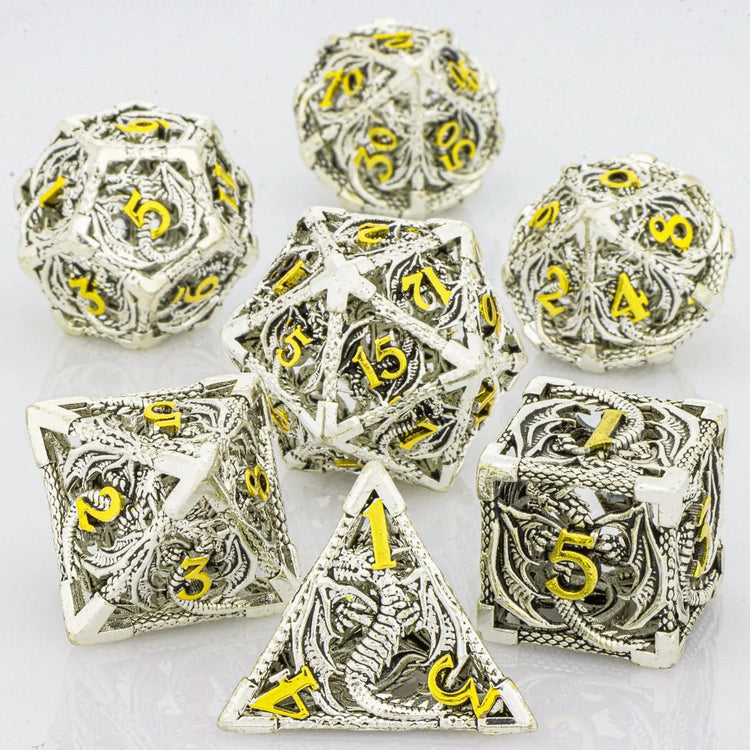 7-Piece Hollow Dragon Metal Dice Set – Intricately Carved Polyhedral Dice for Dungeons & Dragons, Pathfinder & RPG Tabletop Games Gamers Guild
