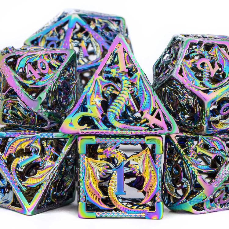 7-Piece Hollow Dragon Metal Dice Set – Intricately Carved Polyhedral Dice for D&D, Pathfinder & RPG Tabletop Games Gamers Guild