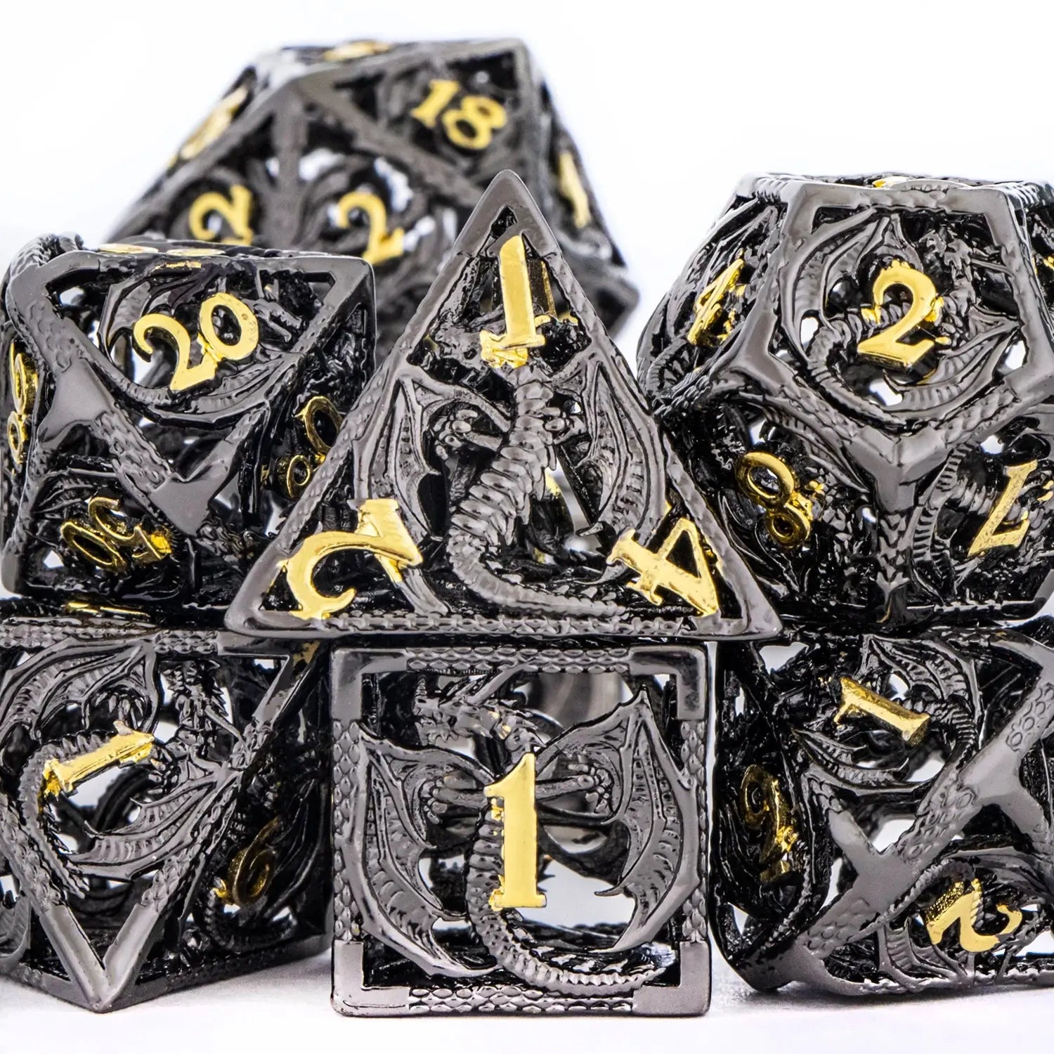 7-Piece Hollow Dragon Metal Dice Set – Intricately Carved Polyhedral Dice for D&D, Pathfinder & RPG Tabletop Games Gamers Guild