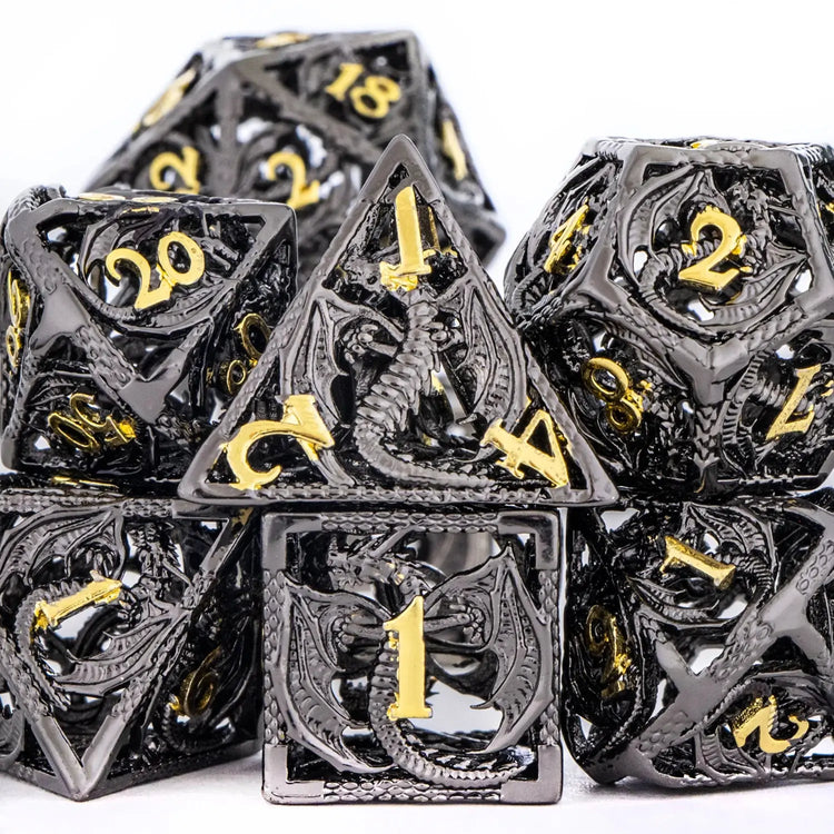 7-Piece Hollow Dragon Metal Dice Set – Intricately Carved Polyhedral Dice for D&D, Pathfinder & RPG Tabletop Games Gamers Guild