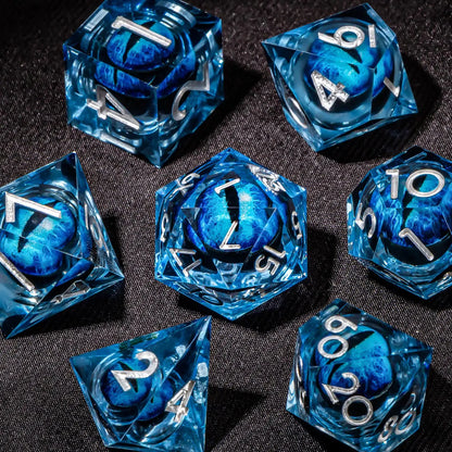 7-Piece Longan Eye Liquid Core Resin Dice Set – Sharp Edge Polyhedral Dice for Dungeons & Dragons, Pathfinder & RPG Tabletop Game Gamers Guild